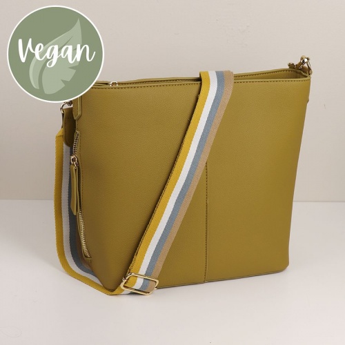 Mustard Vegan Leather Shoulder Bag with Striped Strap by Peace of Mind